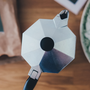 A top-down view of a moka pot